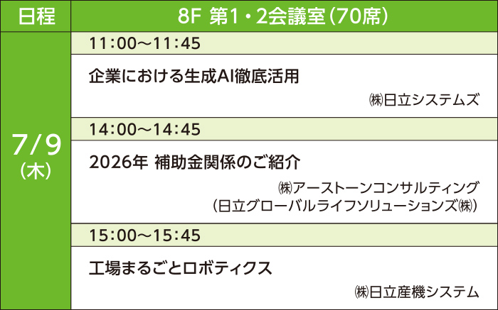 7月9日（木）セミナースケジュール